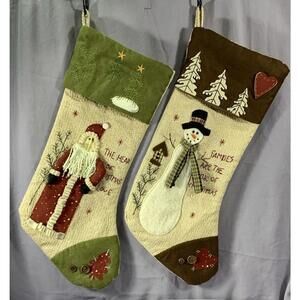 Christmas Stockings Fancy Dan Dee Collectors Choice Set Of 2 Snowman Santa 19”